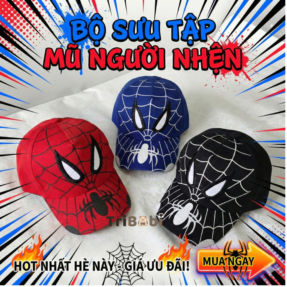 Bé 3-10 tuổi, Mũ nón lưỡi trai trẻ em trai hình siêu nhân người nhện,đội trưởng mỹ nhiều màu cho bé trai MU37-giaytui