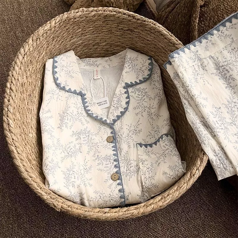 Bộ đồ ngủ nữ phong cách Nhật Bản họa tiết hoa ngọt ngào, kiểu dáng mới mùa hè, quần áo ngắn tay quần ngắn - Hàng Order