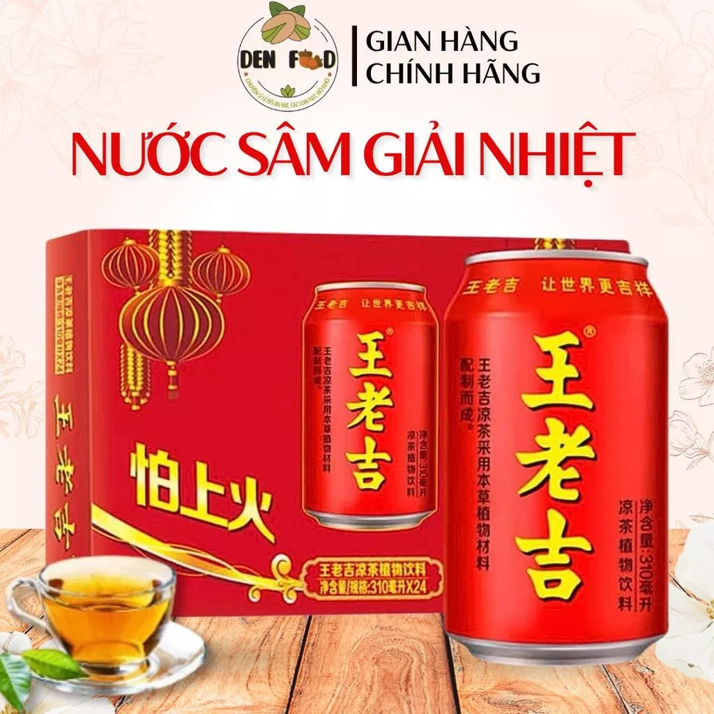 Trà Sâm Giải Nhiệt, Trà Thảo Mộc Wanglaoji Lon 310ml – Thùng 24 Lon, Thức uống giải khát tiện lợi - Ăn Vặt Denfood