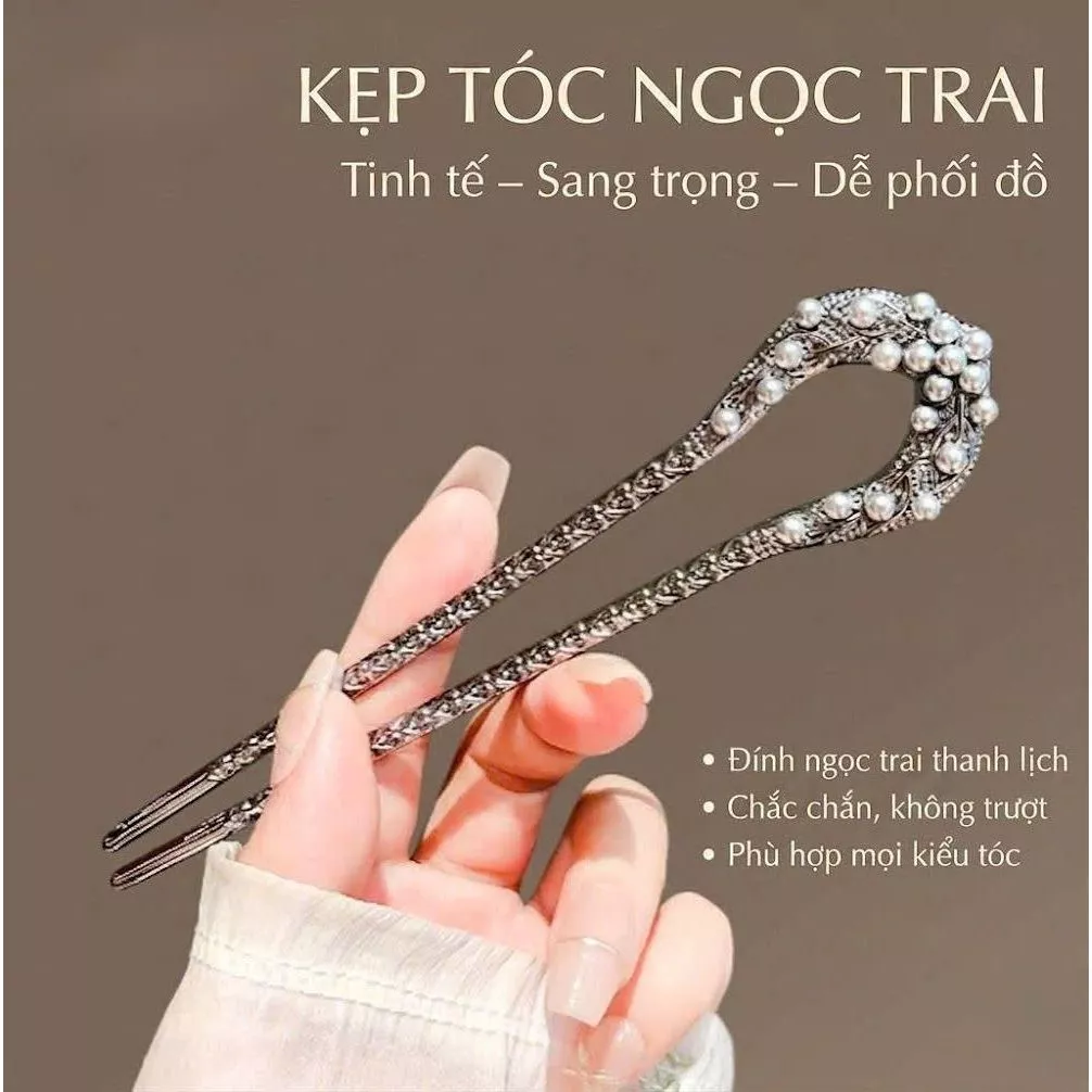 Trâm cài tóc ngọc trai cổ điển, thanh lịch, sang trọng, giữ tóc chắc chắn