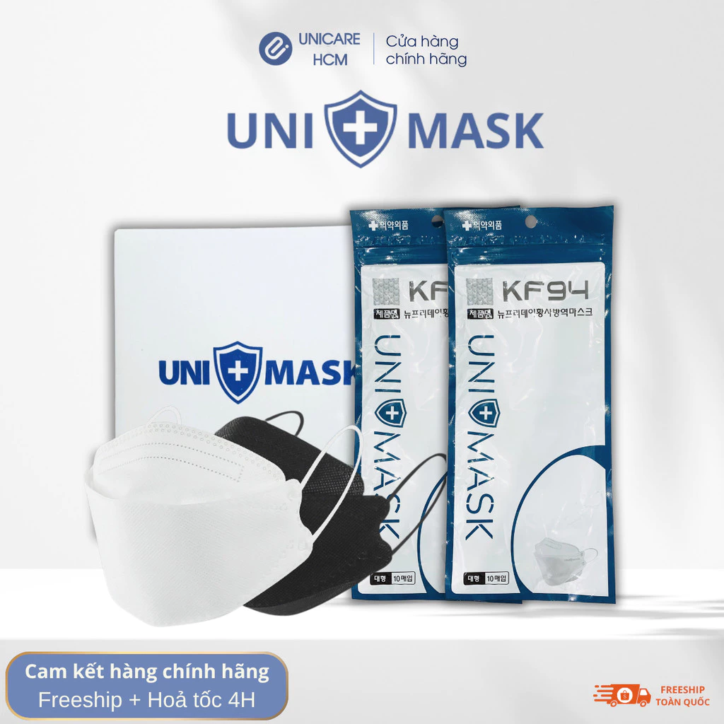 Khẩu trang KF94 UniMask Chính Hãng 4 Lớp, Thùng 300 Cái  Thiết Kế 4D Bảo Vệ Tối Ưu, Ngăn Tia UV