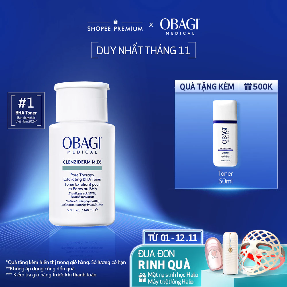 [VOUCHER VIDEO 15%] Toner tẩy tế bào chết, làm sạch mụn BHA Obagi Clenziderm M.D. Exfoliating 148ml