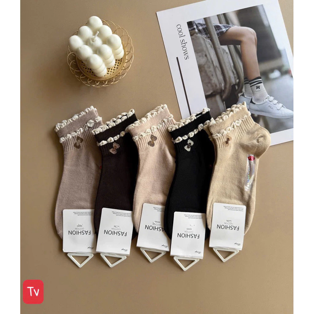 Tất Nữ cổ bèo Ôm Chân Thoáng Khí trắng đen nhiều màu chất liệu cotton cõ dãn 4 chiều phong cách nhật bản