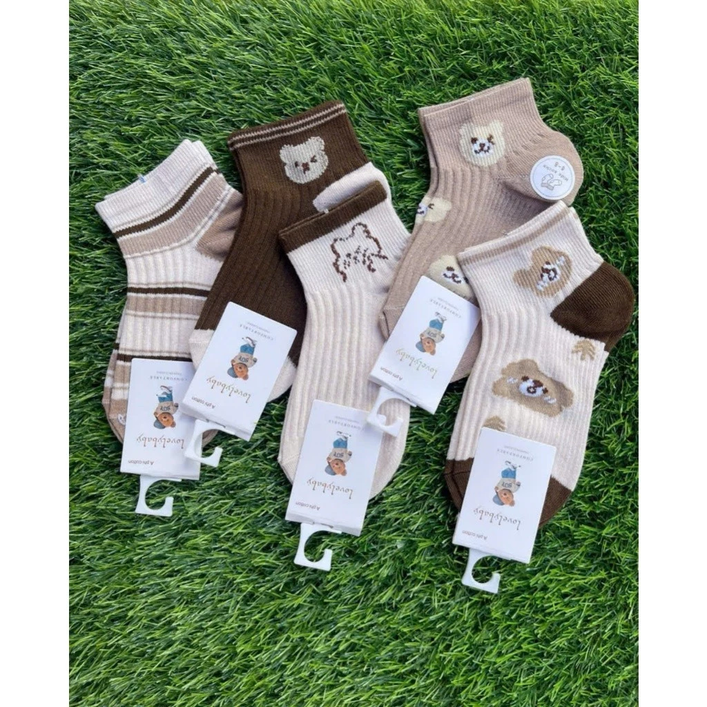 T27 Set 10 ĐÔI Tất Cổ Cao Họa Tiết Hình Gấu Cho Bé từ 1-12 tuổi