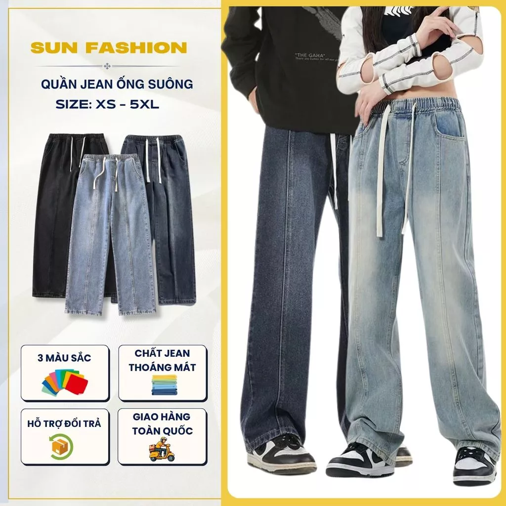 Quần jean nam nữ ống rộng bigsize SUN 03 quần jean line ống rộng unisex quốc dân, dễ phối đồ