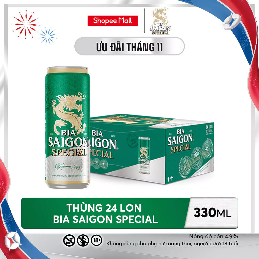 Nồng Độ Cồn 4.9% - Thùng 24 Lon Bia Sài Gòn Special 330ml