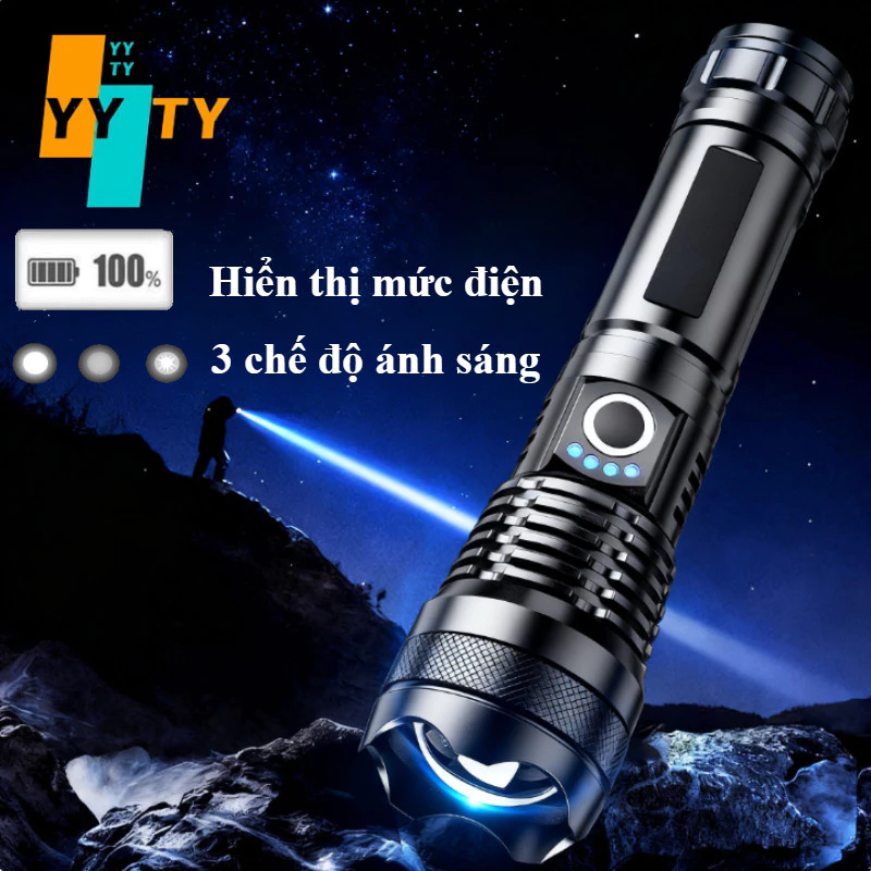 YYTY Đèn Pin Siêu Sáng Chống Nước - LED hiện đại, chiếu xa tốt, sạc lại dễ dàng, có đèn báo pin