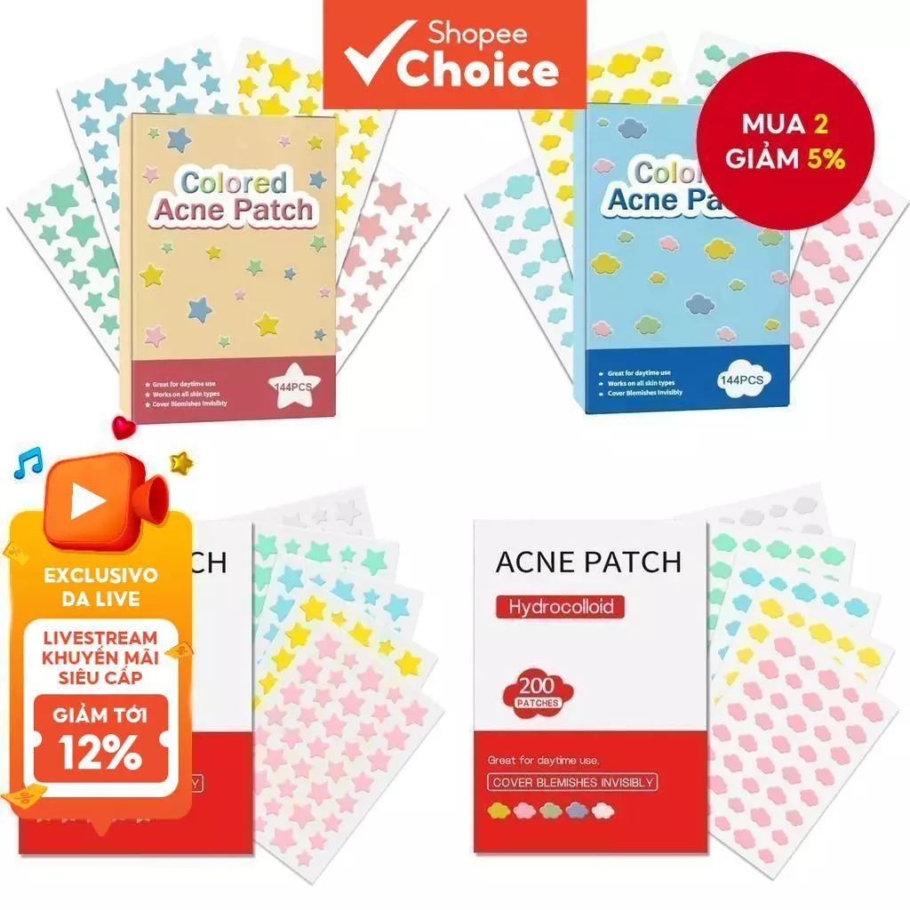 Miếng dán Hỗ trợ giảm mụn trứng cá cho mặt, Miếng dán Hỗ trợ giảm mụn Hydrocolloid để che vết thâm và vết thâm, Miếng dán vết thâm, Miếng dán Hỗ trợ giảm mụn đầy màu sắc 144 / 200 chiếc