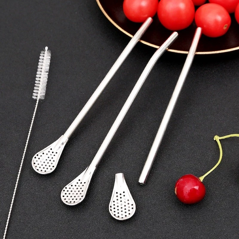 Ống Hút Đa Năng Kiêm Thìa Inox Không Gỉ Cán Dài (Bạc) - HÀNG CÓ SẴN