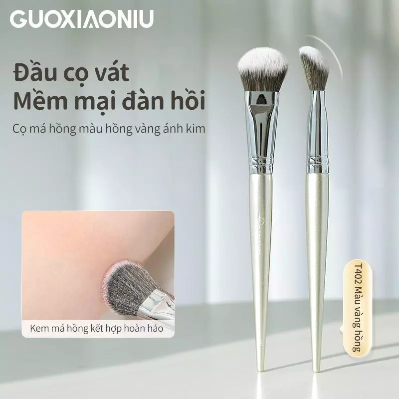 Cọ Má Hồng Đầu Vát GUOXIAONIU Màu Rose Gold #402, Lông Mềm Mịn, Đầu Tơi Xốp, Đánh Phấn Má & Phấn Phủ Tự Nhiên, Cọ Trang Điểm Đơn Lẻ Chuyên Dụng