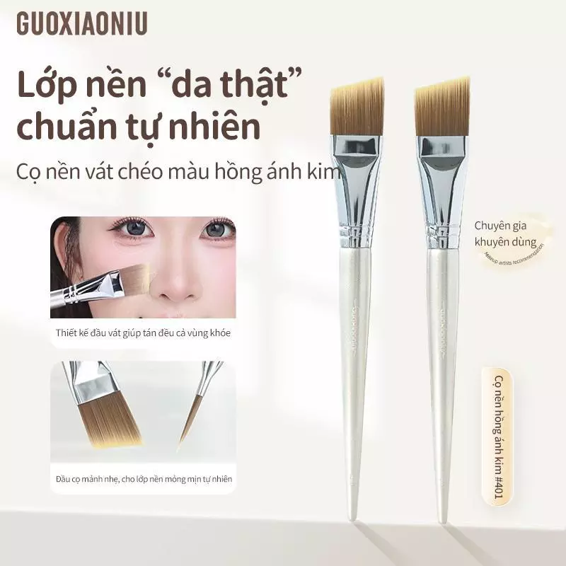 Bàn chải nền lưỡi vàng hồng GUOXIAONIU # 401 Đầu phẳng mỏng áp dụng miếng lót & Kem che khuyết điểm hoàn hảo Không có vết nứt Dễ sử dụng cho người mới bắt đầu Thích hợp cho chuyên nghiệp & đêm giao thừa