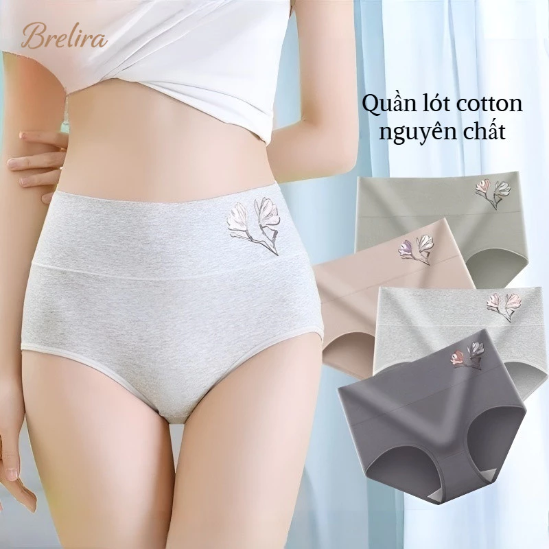 『 Brelira 』 Quần lót nữ Cotton nguyên chất​​ Quần Lót Eo Cao Kiểm Soát Bụng Liền Mạch Thoáng Khí ​​Quần co giãn