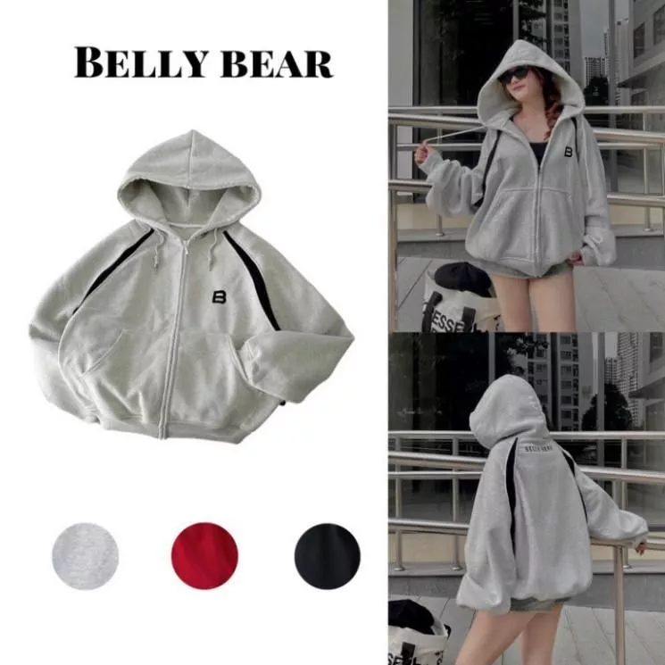 Áo hoodie khóa kéo thêu chữ B của 2025-2026, nỉ bông dày dạng rộng cho nam nữ phong cách Hàn Quốc.