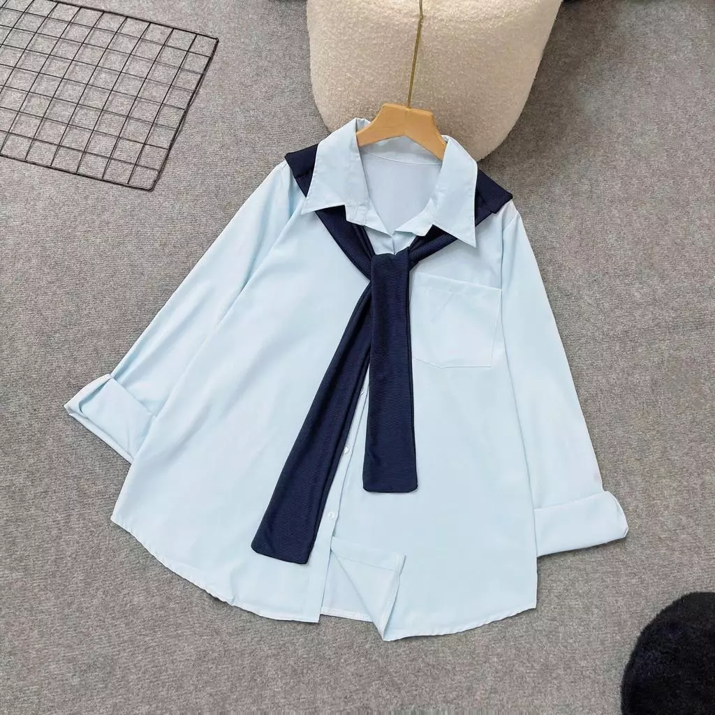 Áo Sơ Mi Lụa Dài Tay Nữ Đậu Bigsize Kèm Khăn Choàng Xinh Xắn Phù Hợp Đi Học Đi Làm SM20+A195