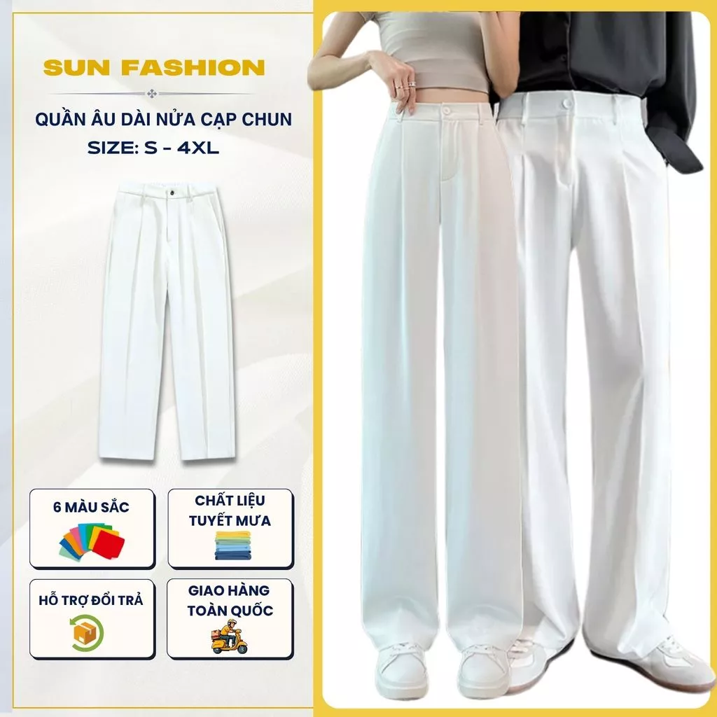 Quần âu ống suông nam, nữ basic Suncbvn  MÀU TRẮNG thiết kế nửa cạp chun mềm mịn phong cách Hàn quốc