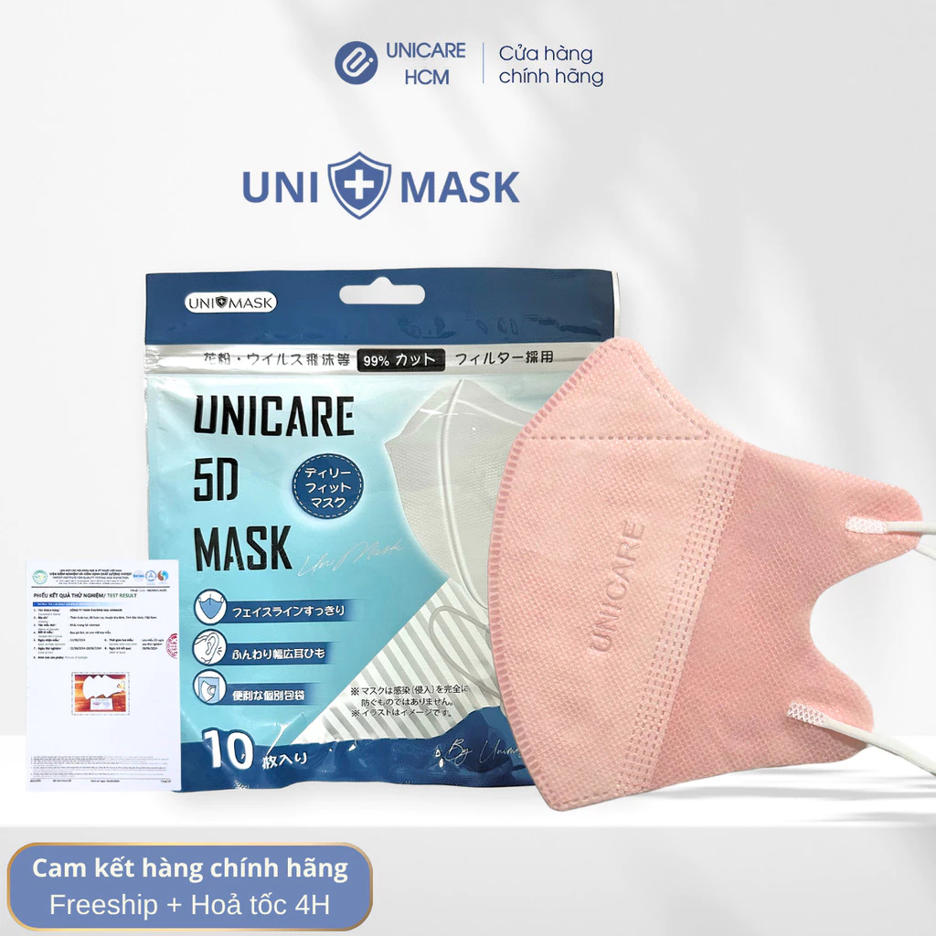 [COMBO 300 cái] Khẩu trang 5D UniMask 3 lớp ôm mặt, kháng khuẩn, lọc bụi mịn, hàng chính hãng công ty
