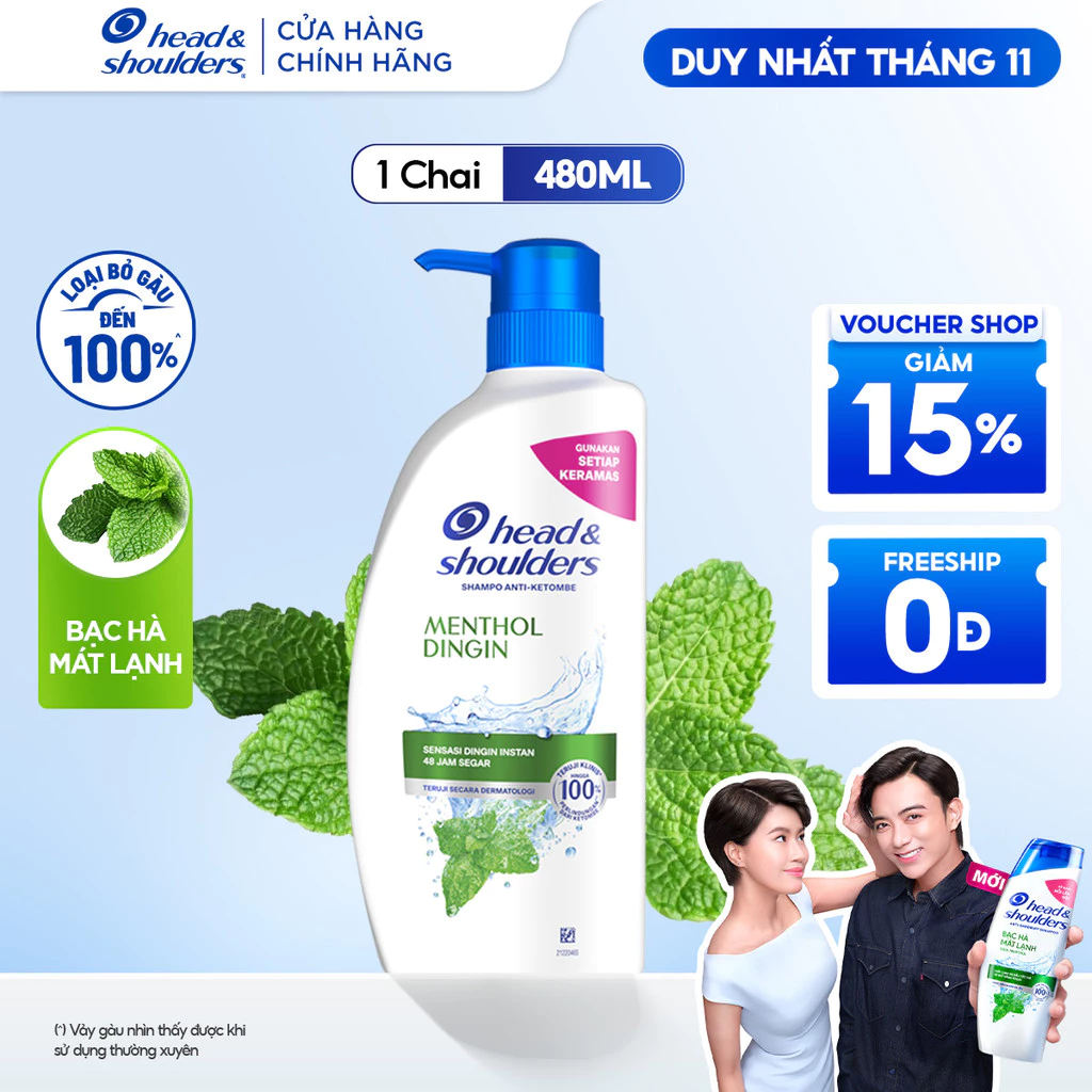 [ƯU ĐÃI KHAI TRƯƠNG] Dầu Gội HEAD & SHOULDERS Bạc Hà Mát Lạnh Chai 480ML