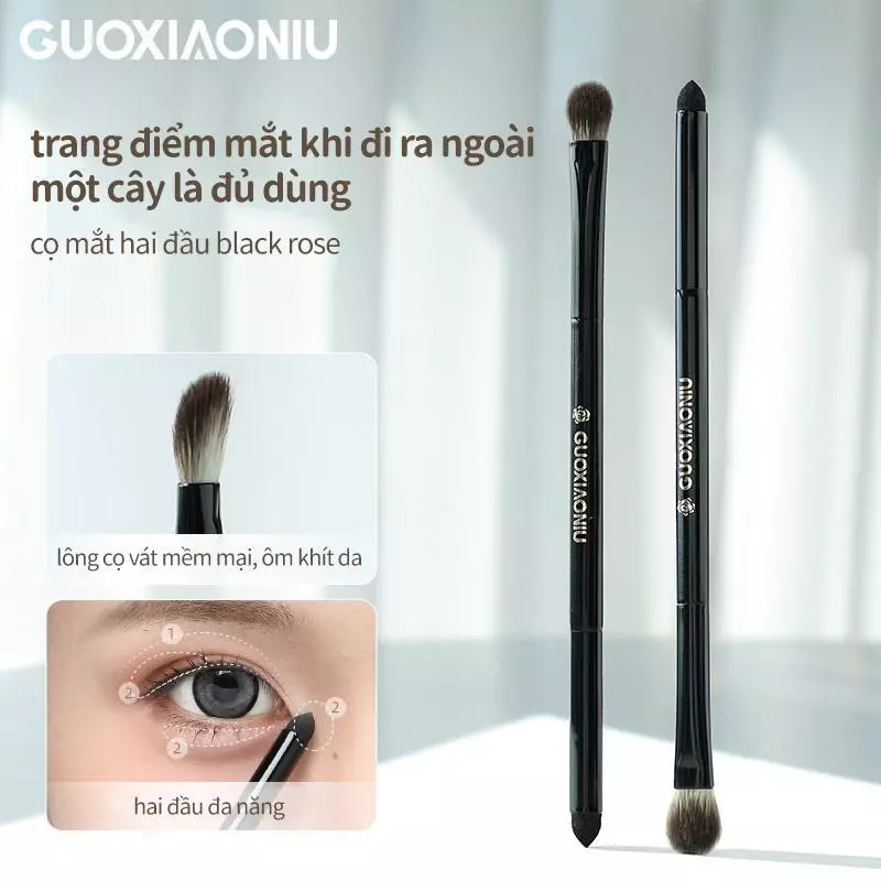 GUOXIAONIU Bàn chải mắt hai đầu A208 Màu hồng đen Pha trộn phấn mắt làm sáng đa năng Dễ sử dụng cho người mới bắt đầu Bàn chải vát mềm phù hợp với da