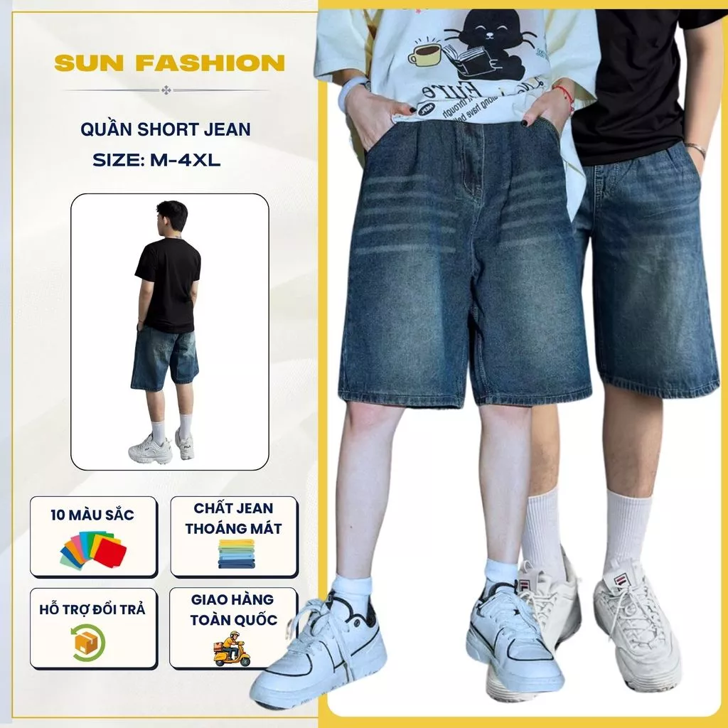 Quần jean short nam nữ unisex SUN S2 WASH XANH ĐẬM phong cách trẻ trung năng động, dễ phối đồ