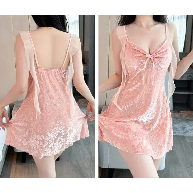 đồ ngủ nữ cao cấp nhung mùa thu đông tay dài có đệm ngực - đồ ngủ 2 dây kiểu thuần khiết gợi cảm - Áo choàng ngủ mặc trong nhà và mặc ngoài đều được
