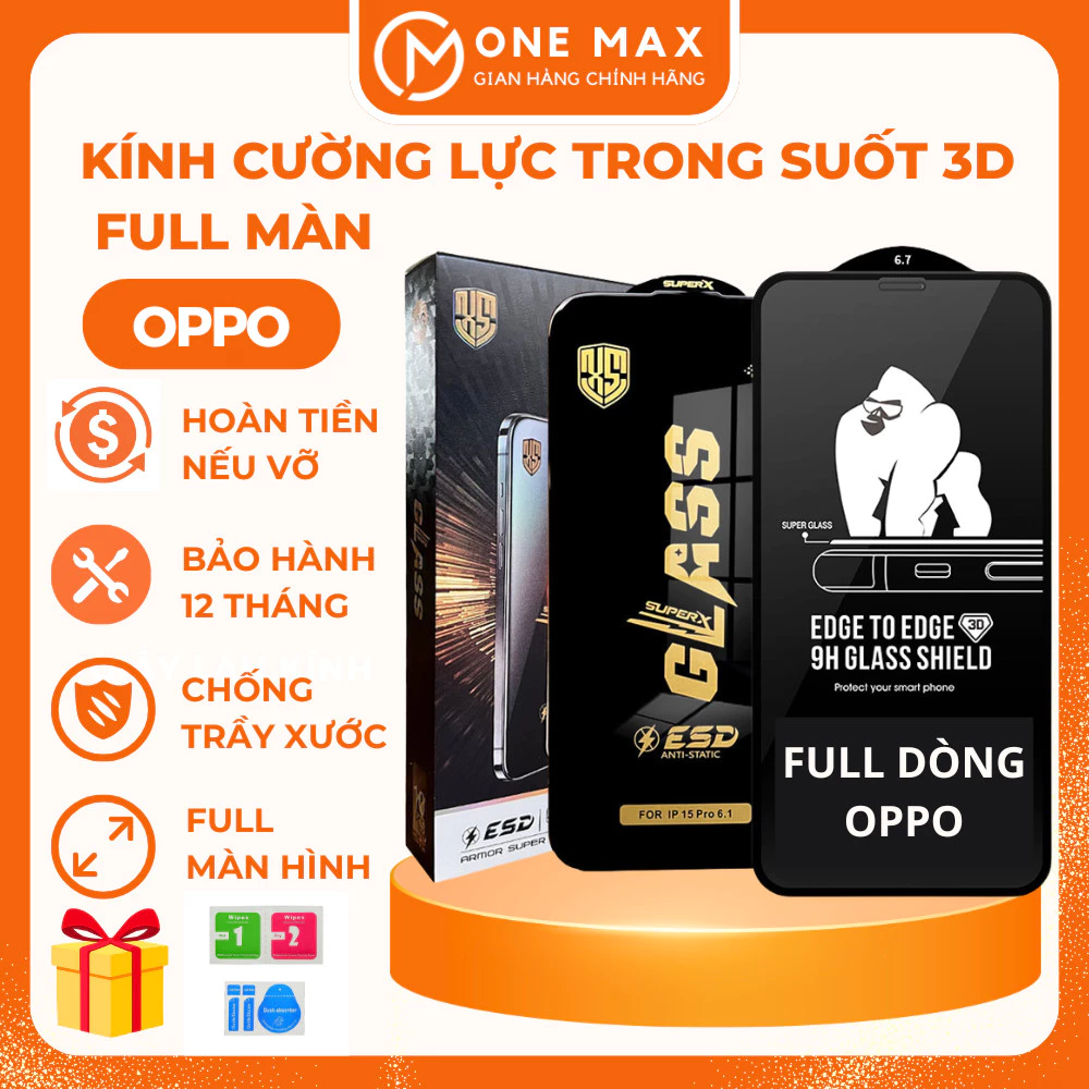 Kính cường lực Oppo A53 A54 A55 A57 A58 A60 A9 A18 A17 A16 A15 A98 A96 A77s A38 A79 5G A74 4G A76 F9 F11 reno 4 5 6 7 8