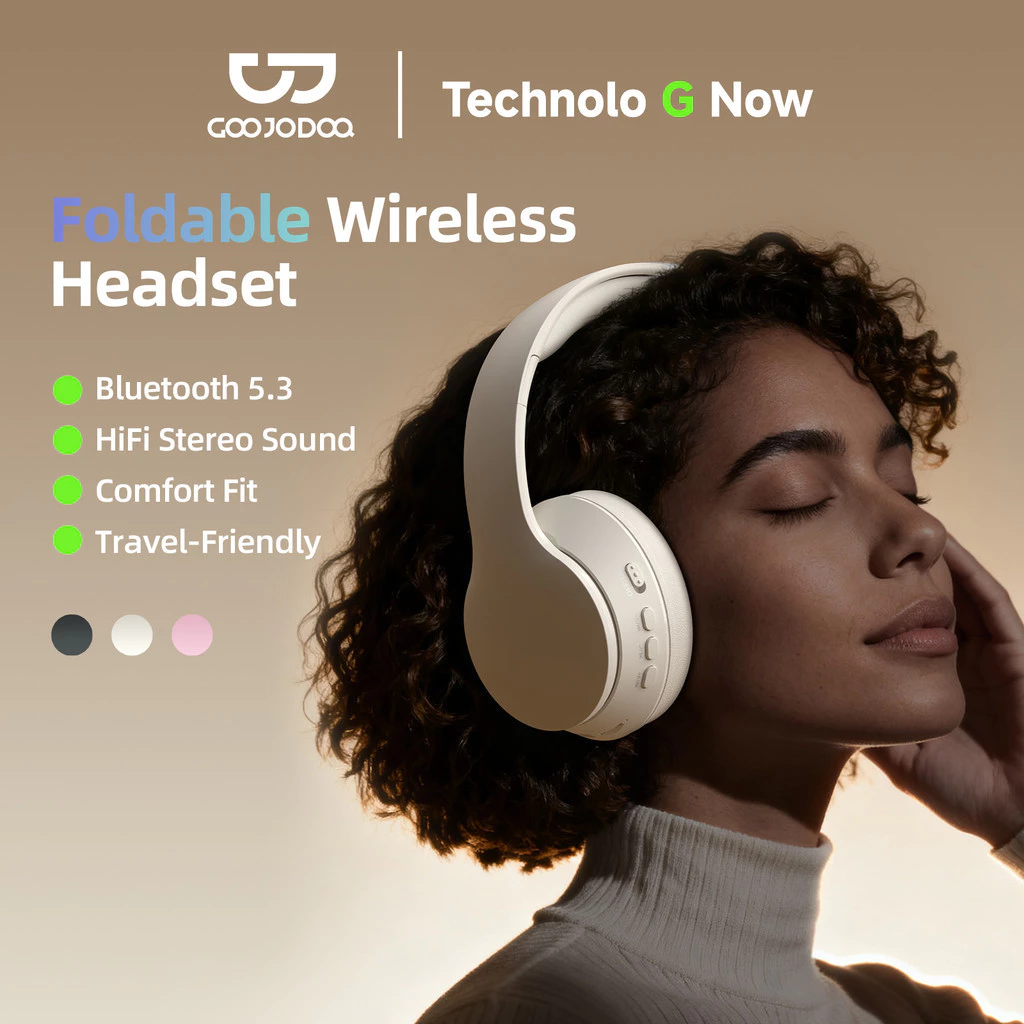 Tai nghe có thể gập lại GOOJODOQ hỗ trợ Bluetooth 5.3, âm thanh nổi HiFi và thời lượng pin cực dài