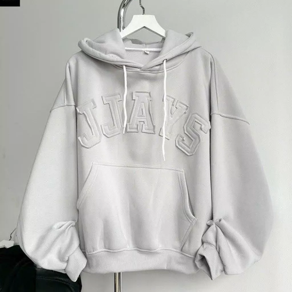 Áo Hoodie Boxy Thêu Đắp Vải Chữ JJAYS Nam Nữ Form Rộng Mũ Trùm 2 Lớp của 2025-2026