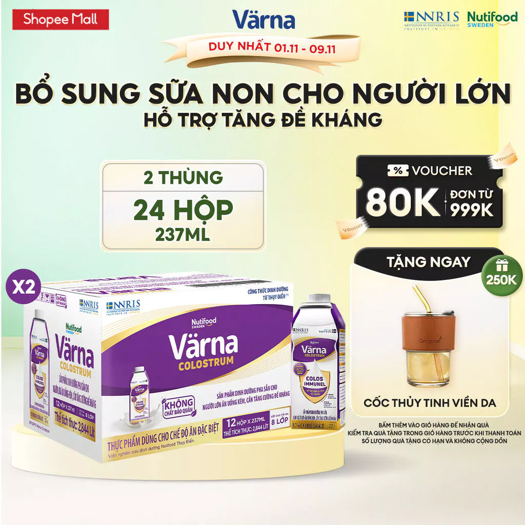 Combo 2 Thùng 12 Hộp Sữa Bột Pha Sẵn Varna Colostrum (24 Hộp GIấy) Bổ Sung Sữa Non Tăng Đề Kháng