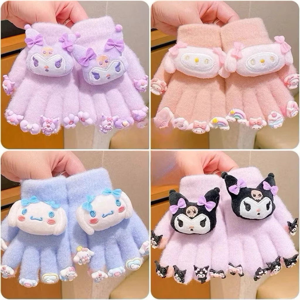 Găng tay gắn sticker nổi cho bé từ 3-10 tuổi, nhiều mẫu hoạt hình đáng yêu: labubu, kuromi, thỏ, gấu... - mềm mịn, ấm áp