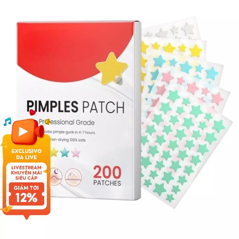 200 miếng dán mụn cho mặt, miếng dán thủy khối dạng ngôi sao, miếng dán để che mụn và vết thâm, bộ dụng cụ nặn mụn.