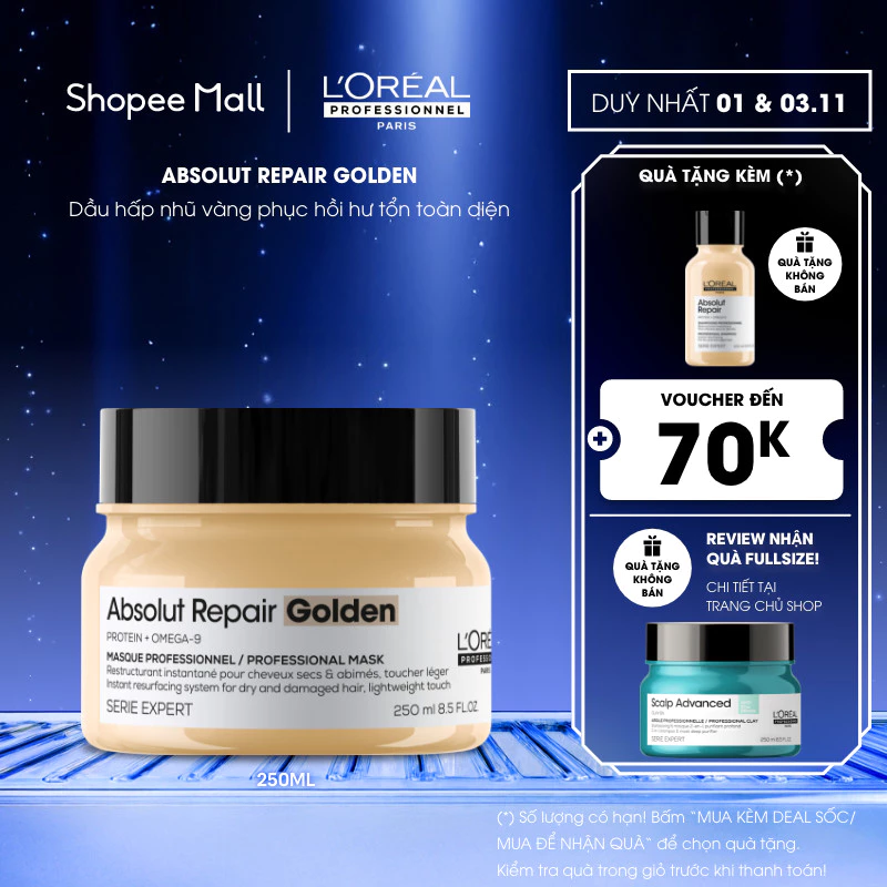 Mặt nạ dành cho tóc hư tổn L'Oréal Professionnel Absolut Repair Golden 250ml/ 500ml