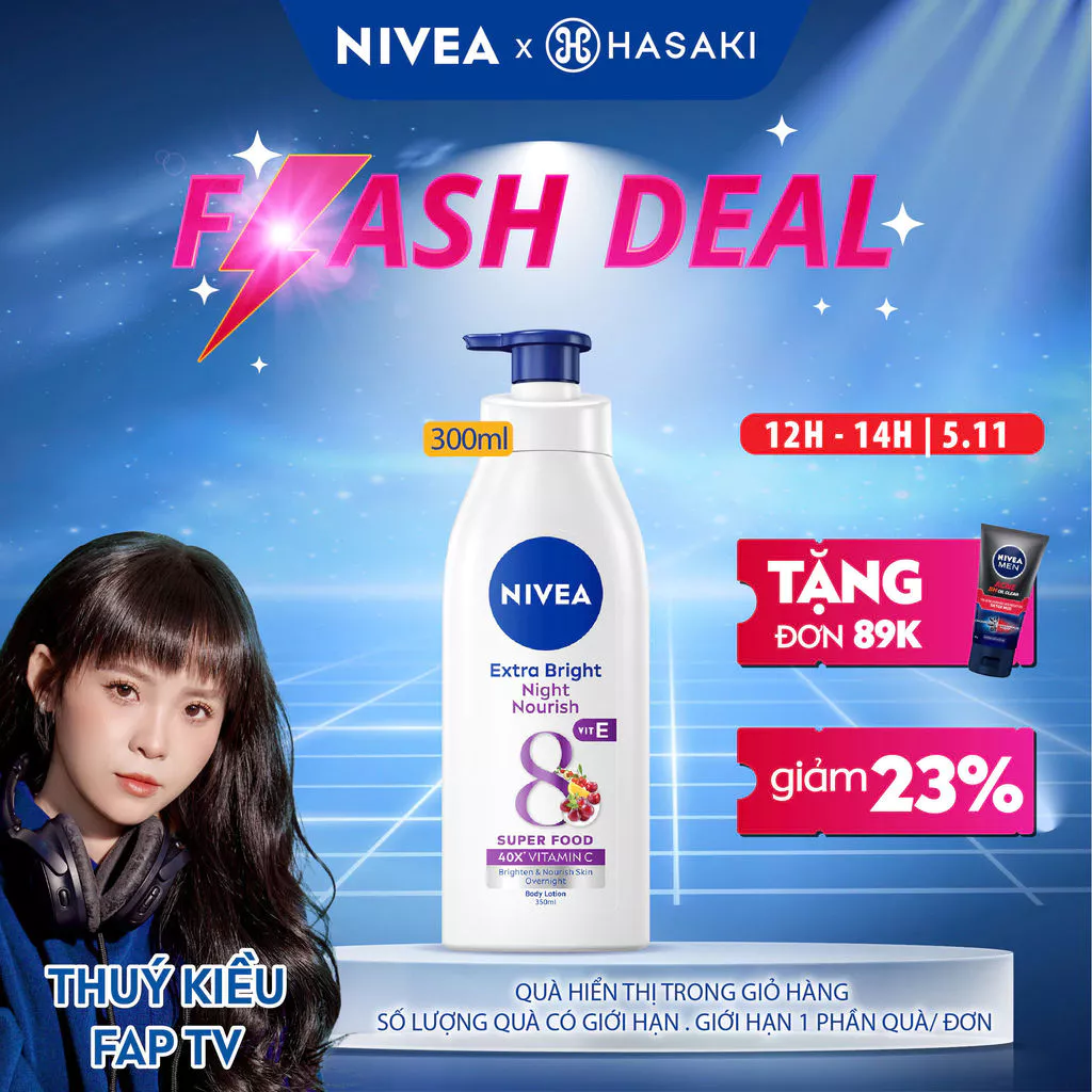 [LIVE 5.11] [DAILY] Sữa Dưỡng Thể Nivea Sáng Da Ban Đêm Từ 8 Super Food 350ml Hasaki Sản Phẩm Chính Hãng