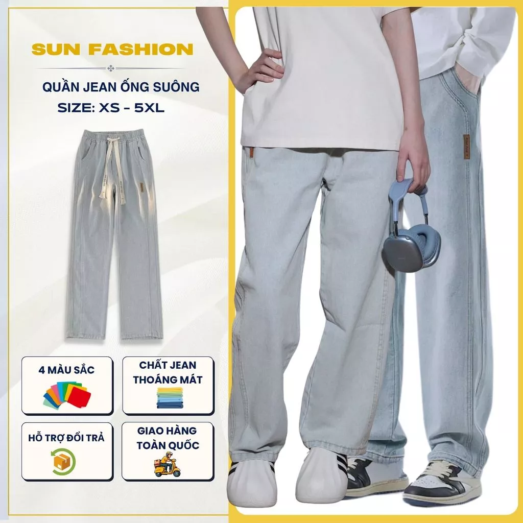 Quần jean ống rộng nam nữ bigsize Suncbvn N9 XANH NHẠT, mặc thoải mái, dễ phối đồ, phong cách hàn quốc
