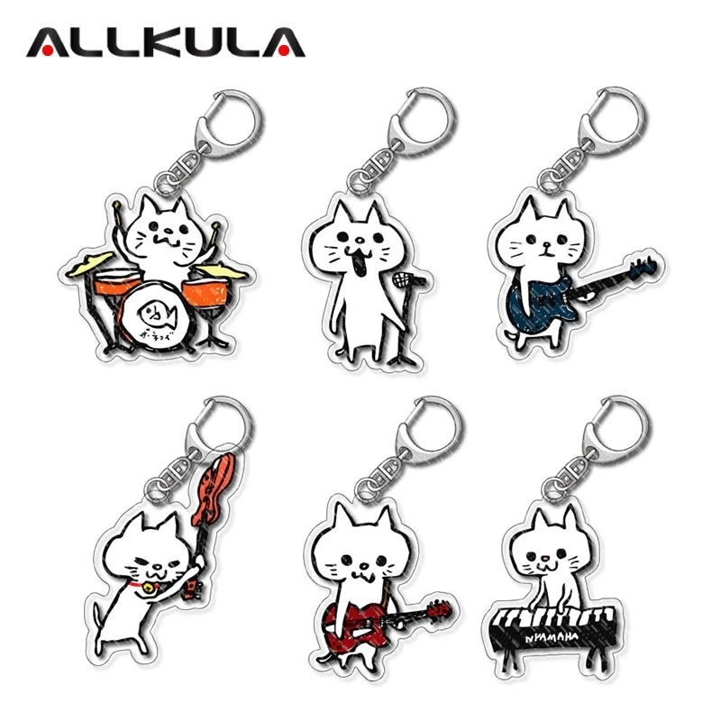 Dễ Thương Mèo Rock Ban Nhạc Móc Khóa Anime Acrylic Móc Khóa Hoạt Hình Phụ Kiện 9 Phong Cách