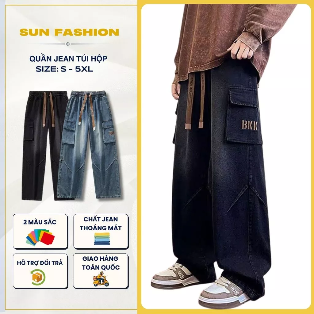 Quần jean túi hộp nam nữ basic Suncbvn 115 chữ đa dạng màu sắc mặc thoải mái, phong cách Hàn Quốc