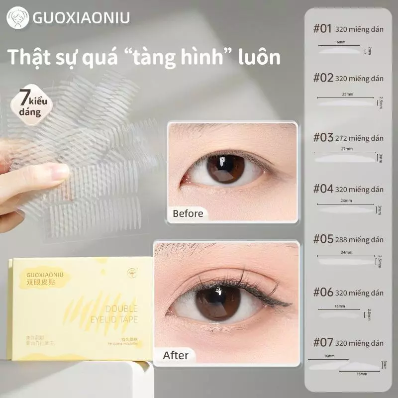 Miếng dán mí mắt GUOXIAONIU, 320 miếng / hộp, Thích hợp cho mọi hình dạng mắt, Nhiều lựa chọn, Dễ sử dụng cho người mới bắt đầu, Che khuyết điểm tốt, Không hiển thị, Tự nhiên ngay cả khi không trang điểm