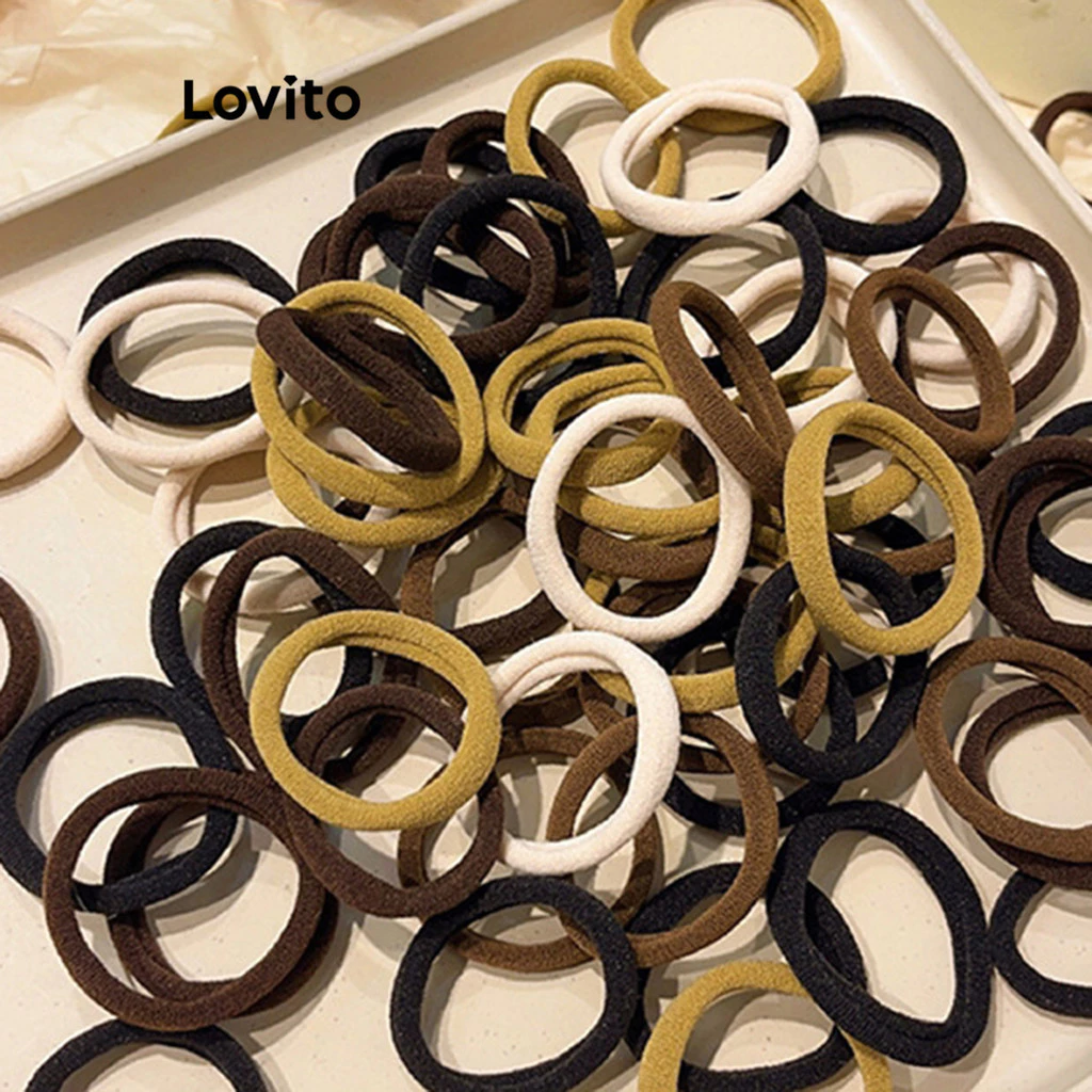 Lovito Dây Buộc Tóc Thường Ngày Gói Trơn 100 Que Trà Sữa Màu Dây Buộc Tóc Liền Mạch Cho Nữ LFA08528