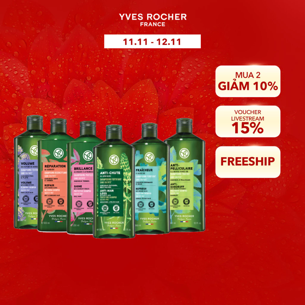Dầu gội thiên nhiên Không Sulfate Không Silicone Yves Rocher Shampoo 300ml (nhiều phân loại)