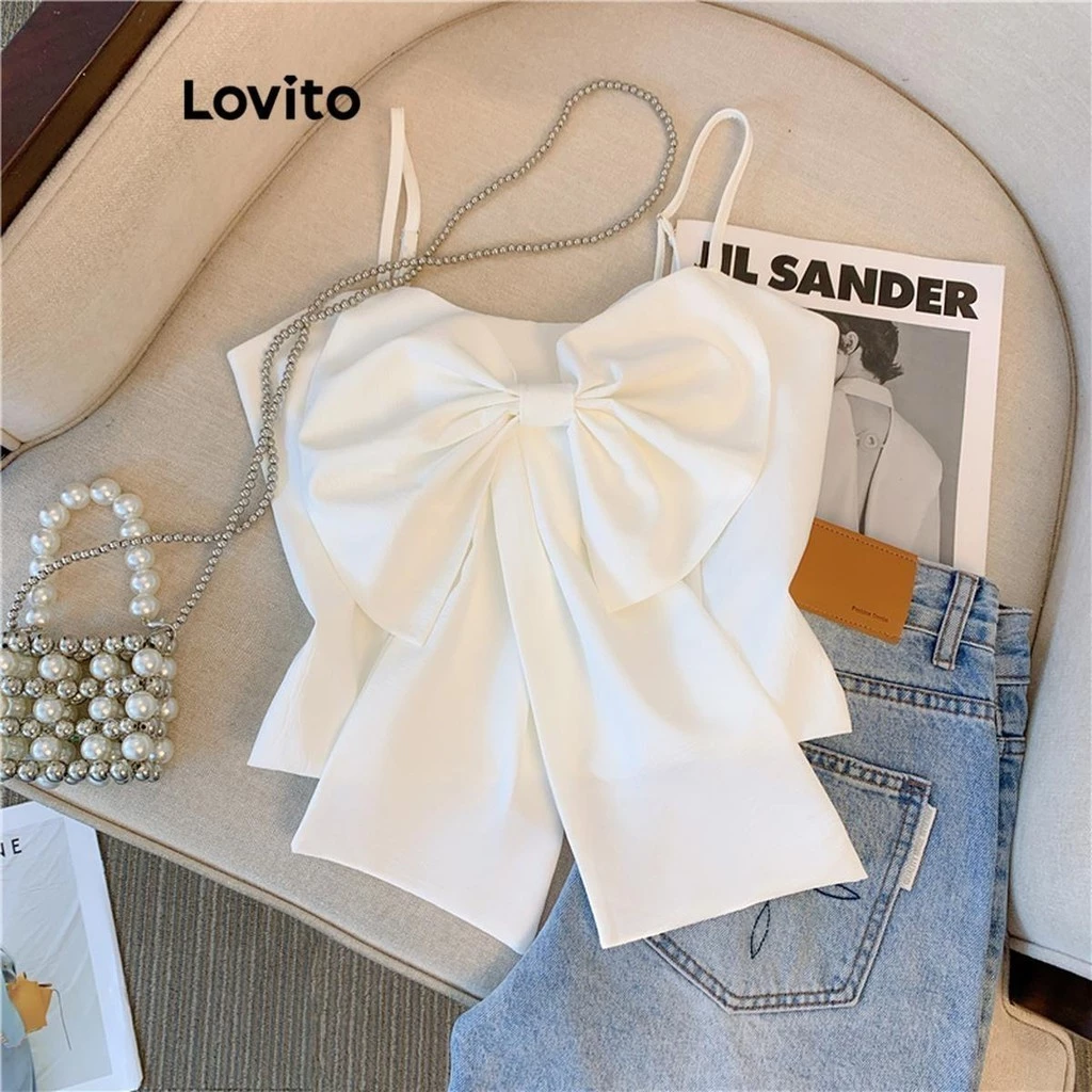 Lovito Áo Tank Top Plain Bow Tank Top dành cho nữ LNA65225