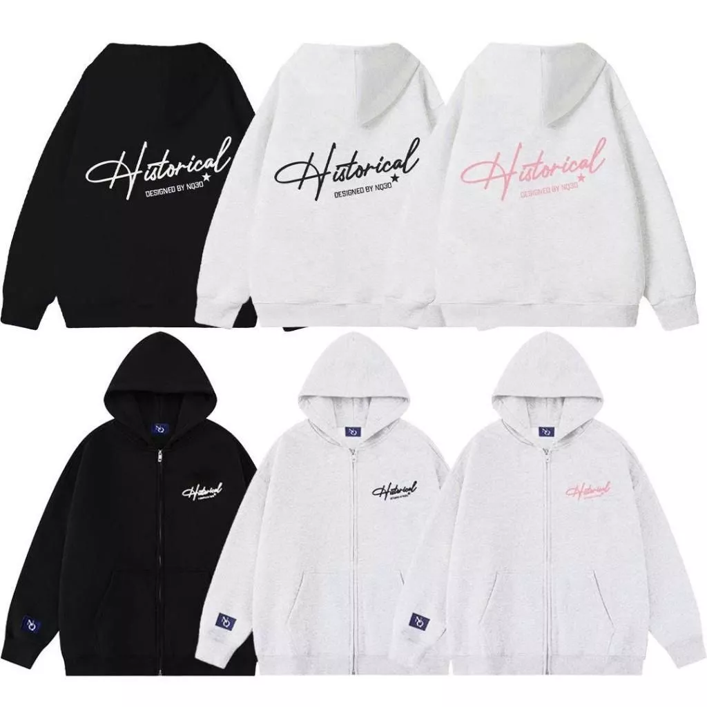 Áo Khoác Hoodie Zip Coton Thêu Xù NQ30 của 2025-2026 Form Boxy Rộng Nam Nữ Unisex Phong Cách Hàn Quốc nha