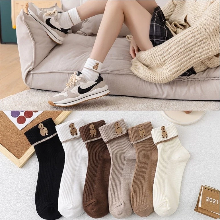 tất gấu cao cổ phong cách hàn quốc túi 10 đôi đủ màu