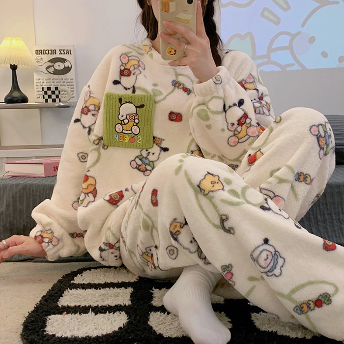 Bộ Đồ Ngủ Flanel Giữ Ấm Cho Nữ, Phù Hợp Mặc Nhà Mùa Đông