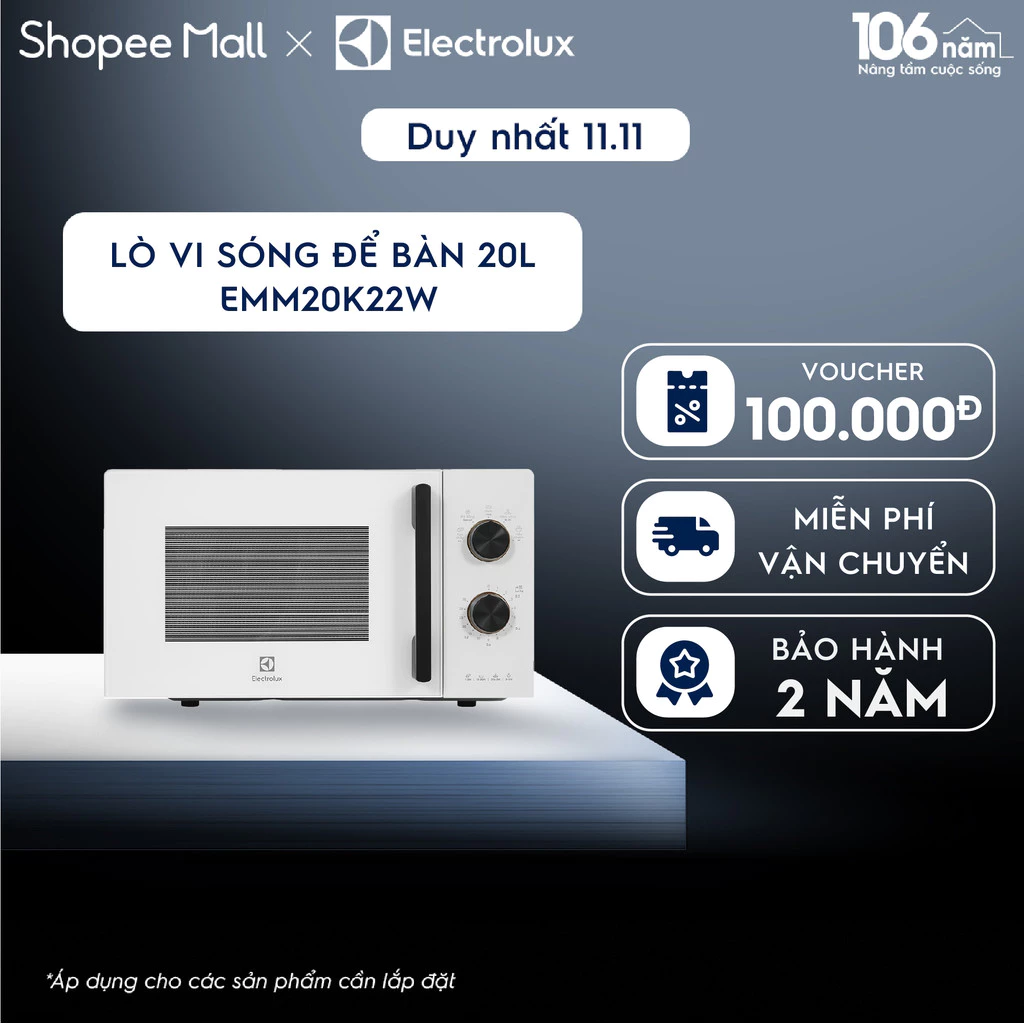 Lò vi sóng 20L Electrolux EMM20K22W 800w - 5 chương trình nấu, rã đông, hâm nóng nhanh