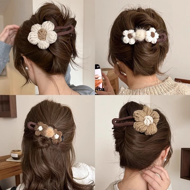 Kẹp tóc Len Bện "Hoa Mặt Trời ", Kẹp mỏ vịt phong cách Hàn Quốc, mẫu mới siêu xinh