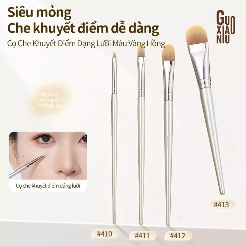 GUOXIAONIU Rose Gold Flat Head Concealer Brush Ultra Thin Smooth Blend Covers Dark Circles No Streaks Natural Like Real Skin Rose Gold Tongue Style