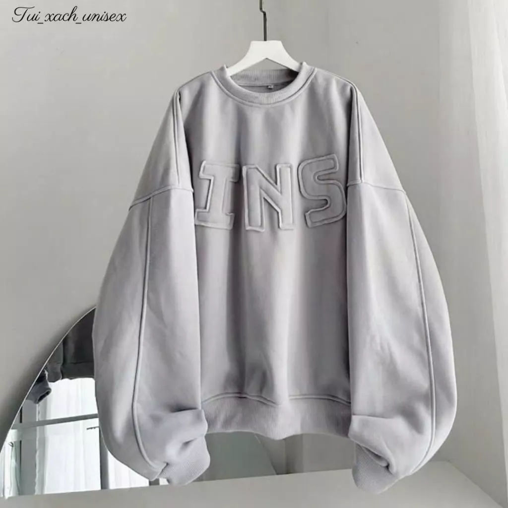Aó sweater thêu chữ nổi INS hot của 2025-2026, Áo hoodie vải nỉ lót bông dày dặn form rộng unisex