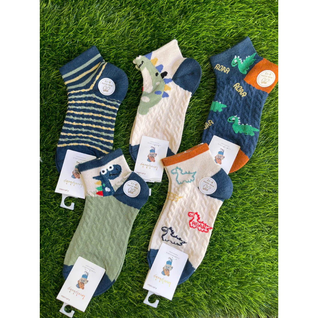 Tất ,Vớ Set 10  đôi tất cotton Cổ Ngắn Vặn Thừng Họa Tiết Khủng Long bé trai , gái Từ 1-12 Tuổi  M1