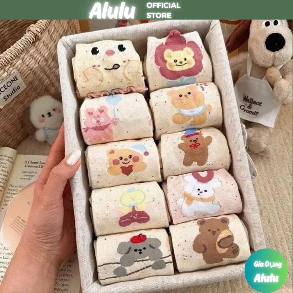 Set 10 đôi tất nữ họa tiết hình thú cute cổ cao – siêu xinh chất liệu dày dặn mềm mịn (mẫu mới 2025)