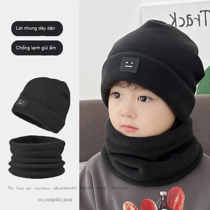 Mũ bé trai thu đông Trẻ em cổ hai miếng thiết lập với bông tai chống gió để giữ ấm bé gái mùa đông