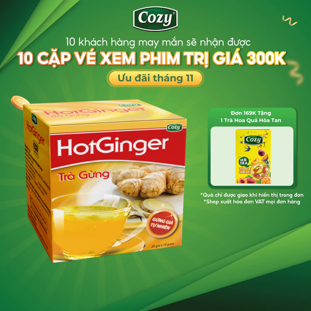 Trà Gừng Hòa Tan Cozy Từ Gừng Già Tự Nhiên Đậm Vị Gừng, Vị Ngọt Dễ Uống Làm Ấm Cơ Thể (20 gói x10g)
